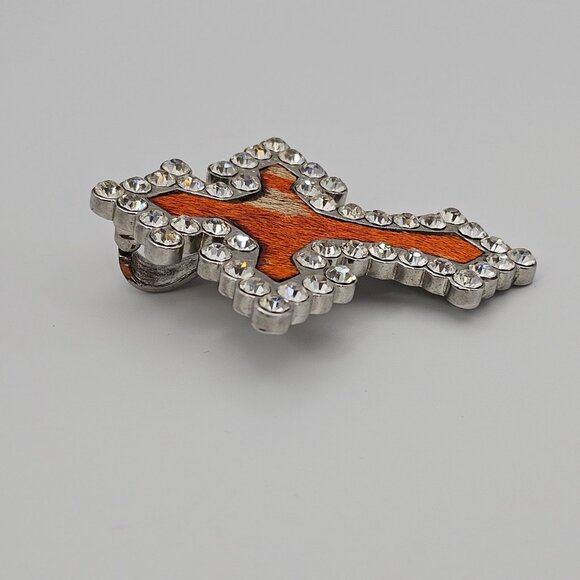 Cross Pendant Rhinestone Western Orange Leather Silver Tone 2.75" Faith Cowgirl - Picture 8 of 14